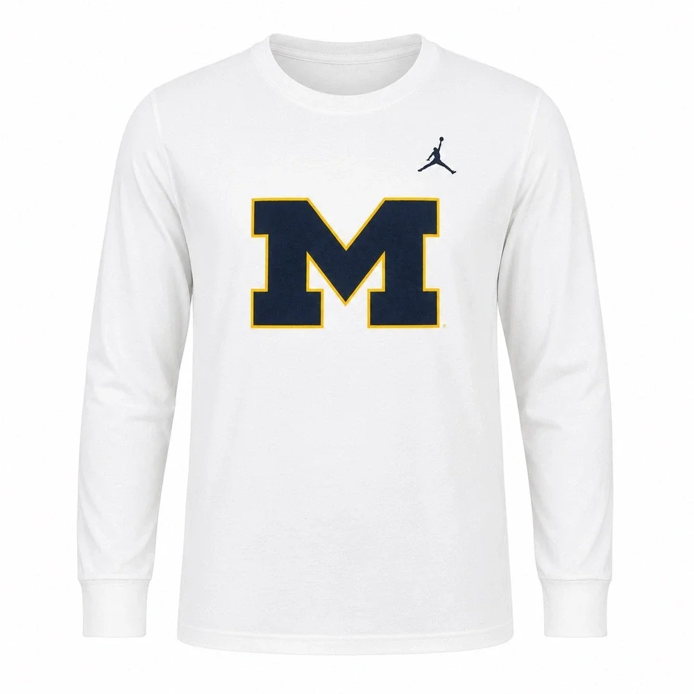 Nike NWT Michigan Wolverines White Long Sleeve T-Shirt Mens Medium sportswear